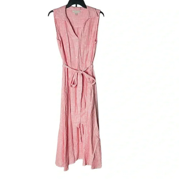 Woman Within Women’s Pink Linen Blend Stripe Midi Dress Size 14 - Picture 1 of 10